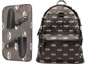 Scissor Bag Shoulder Rucksack with Pattern, Rivets & Scissor Pouch, Black, Empty