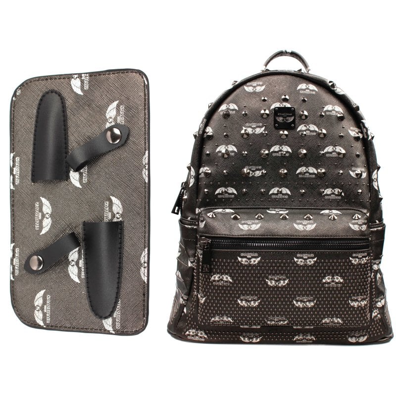 Scissor Bag Shoulder Rucksack with Pattern, Rivets & Scissor Pouch, Black, Empty