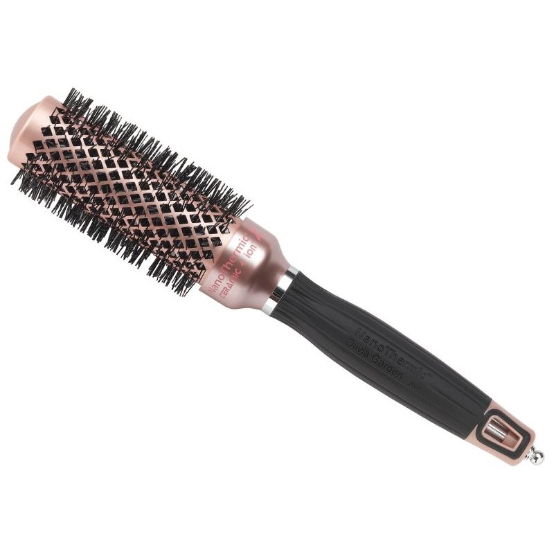 Olivia Garden NanoThermic Ceramic & Ion Breast Cancer Awareness Rose Gold & Black Brush, 34mm