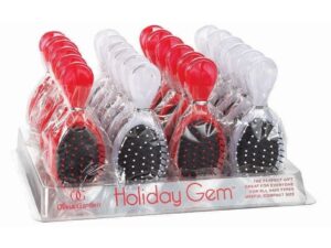 Olivia Garden Holiday Gem Red/White Mini Cushion Brush Display: 24 Brushes & Stand