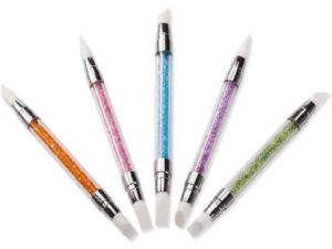 Nail Art Sculpturing Brush Pens with Chrome & Glitter Handles, Assorted Colours, 5/Pack