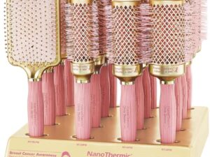 Olivia Garden NanoThermic Ceramic & Ion Breast Cancer Awareness Gold & Pink Brush Display: 16 Brushes & Stand