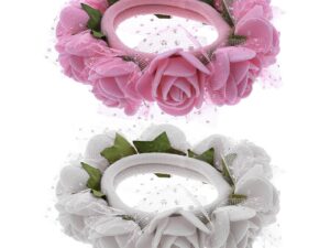 Bridal Hair Elastics, White & Pink Flowers, 6/Pack