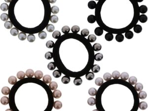 Hair Elastics with Large Pearls, 6/Pack