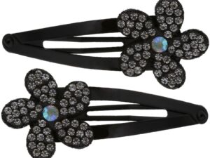 Hair Clips Spring with Strass, Black, 2/Pack