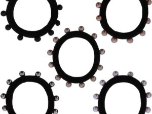 Hair Elastics with Small Pearls, 6/Pack