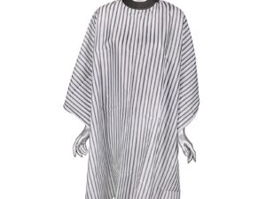 Barber Cape White & Black Stripes with Silicone Collar, Hook & Loop