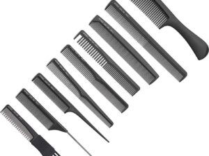 Comb Set with Roll-Up Pouch, Black, 9/Pack
