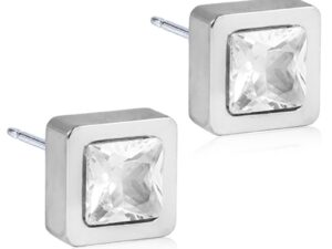 Blomdahl Natural Titanium Earrings – Grande Square Cubic Zirconia