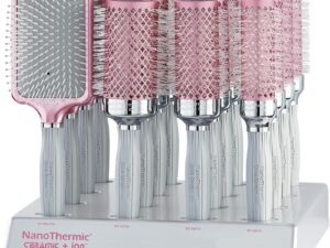 Olivia Garden NanoThermic Ceramic & Ion Breast Cancer Awareness Pink & Grey Brush Display: 16 Brushes & Stand