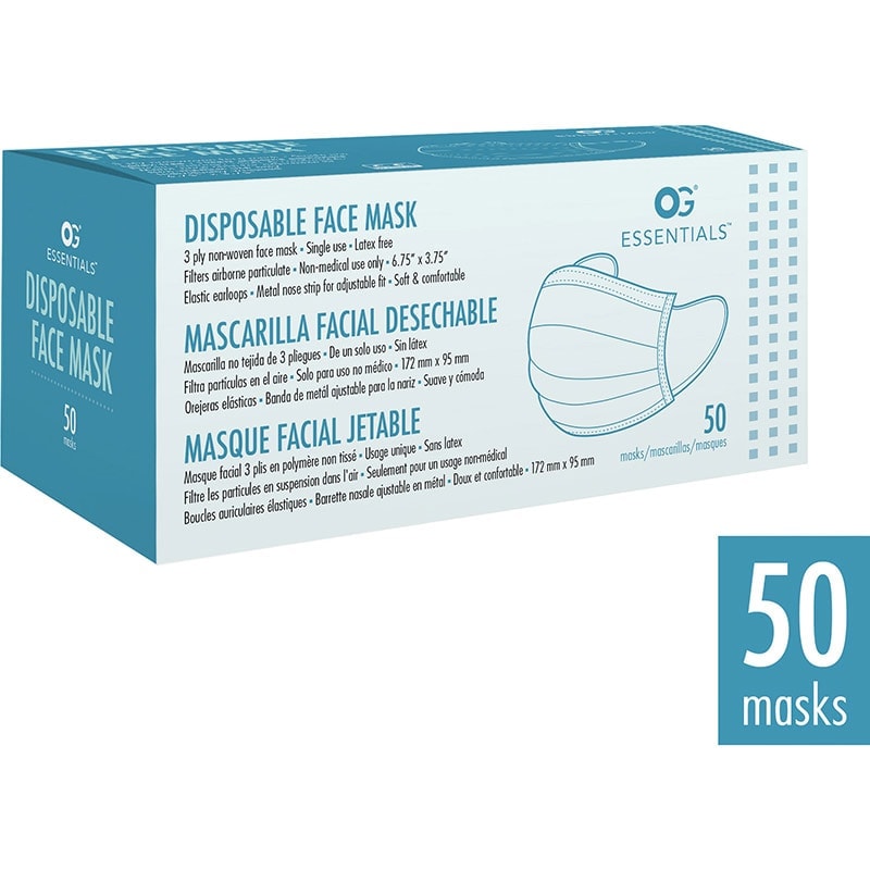 Olivia Garden Essentials Disposable Face Masks, 3-Ply, Non-Woven, 50/Pack - Image 3