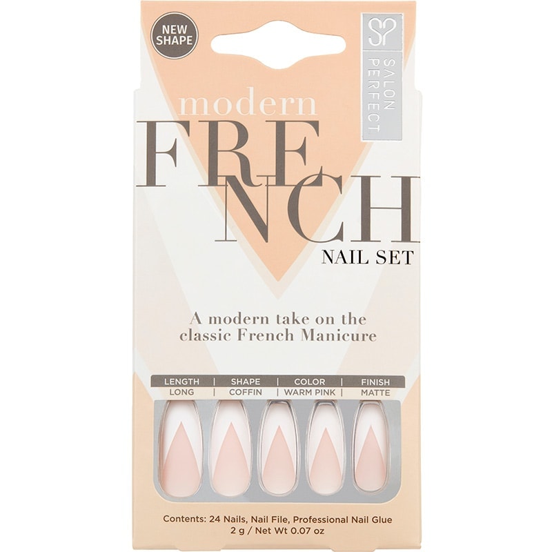Salon Perfect Modern French Nail Set White French Tips, 24/Pack