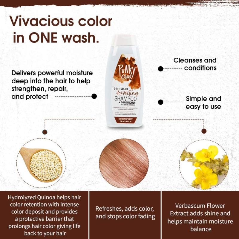 Punky Colour 3-in-1 Color Depositing Shampoo + Conditioner, Mochanificent, 250ml - Image 5