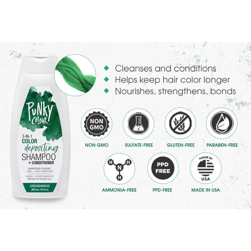 Punky Colour 3-in-1 Color Depositing Shampoo + Conditioner, Greengarious, 250ml - Image 4