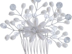 Bridal Hair Comb Flower Large with Pearls & Diamantes