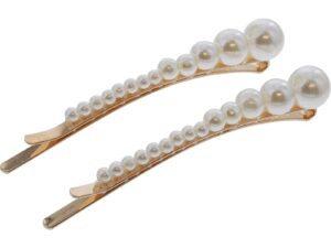 Bridal Hair Pins with Double Row Small to Large Pearls, 2 Pieces