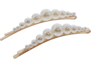 Bridal Hair Pins with Single Row Small-Large-Small Pearls, 2 Pieces