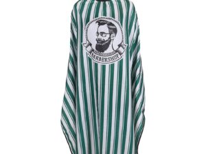Barber Cape Green & White Stripes with Centre Barbershop Design, Studs