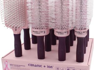 Olivia Garden Ceramic & Ion Thermal Breast Cancer Awareness 2022 Brush Display: 16 Brushes & Stand