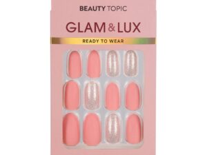 Beauty Topic Glam & Lux Medium Oval Coral & Glitter Nail Set, 24/Pack
