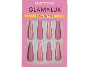 Beauty Topic Glam & Lux Long Coffin Dusty Rose & Glitter Nail Set, 24/Pack