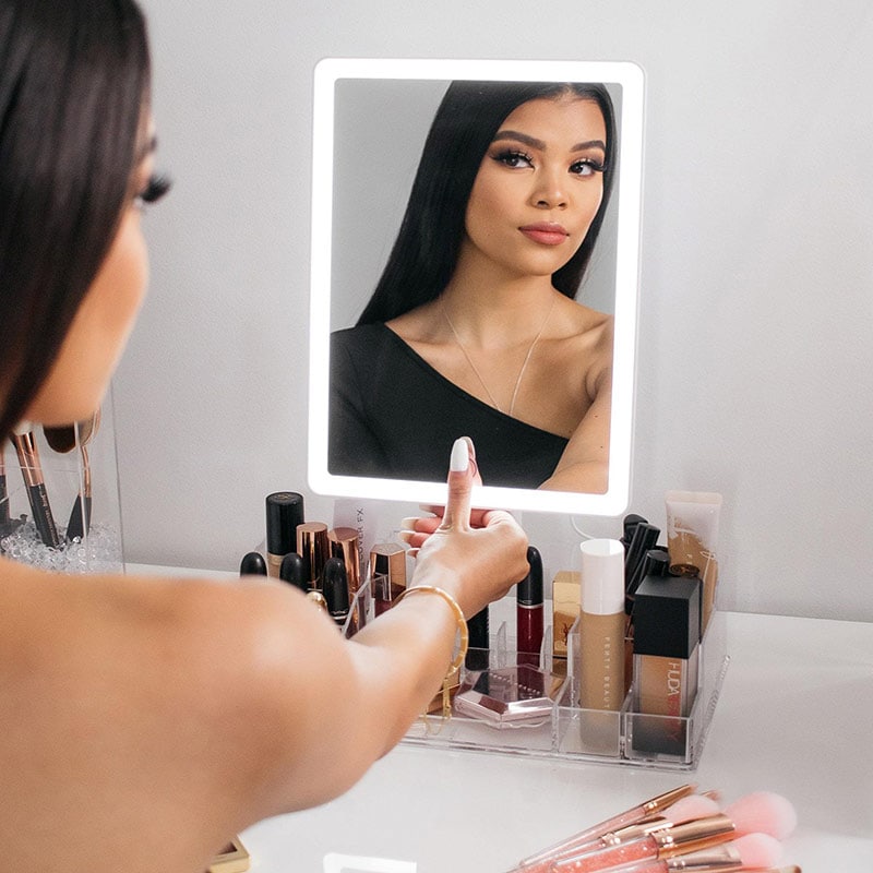 LED Light Touch Sensor Make-Up Mirror with Cosmetics Organiser, Empty - Image 2