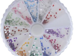 Nail Art Decoration Stones in Round Organisation Wheel, Assorted, 12 Colours