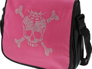 Beauty Carry Bag with Skeleton Motif, Pink & Black, Empty