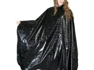 Salon Cape Black & Grey Shiny, Polyester, Hook & Loop