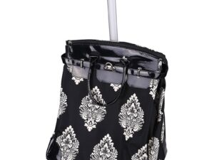 Beauty Make-Up Bag DaMask Floral Fashion Upright on Wheels, Empty