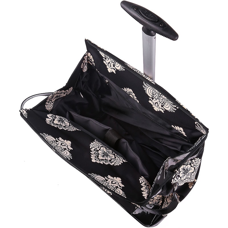 Beauty Make-Up Bag DaMask Floral Fashion Upright on Wheels, Empty - Image 2