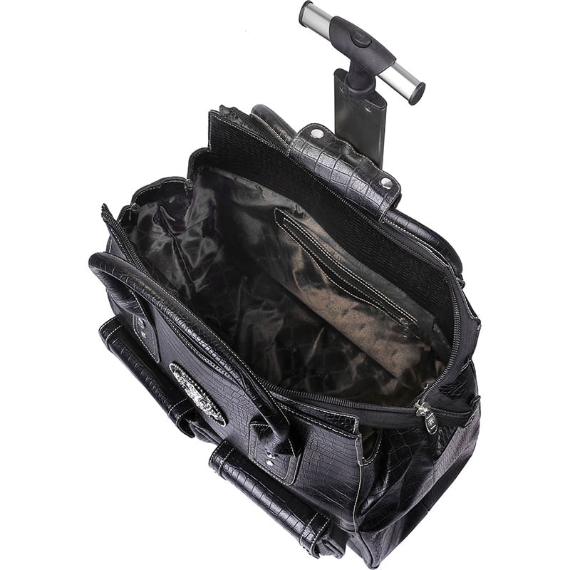 Beauty Make-Up Bag Fleur de lis Design on Wheels, Empty - Image 2
