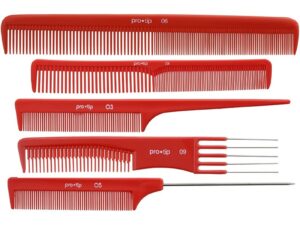 Pro Tip Comb Set with Pouch, Red, 5/Pack