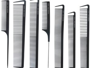 Carbon Comb Set with Pouch, Black, 7/Pack