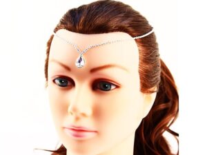 Bridal Hair & Forehead Diamante Pendant Ornament with Chain Band