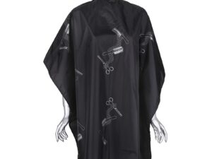 Salon Cape Black Brush, Comb & Scissor Design, Studs