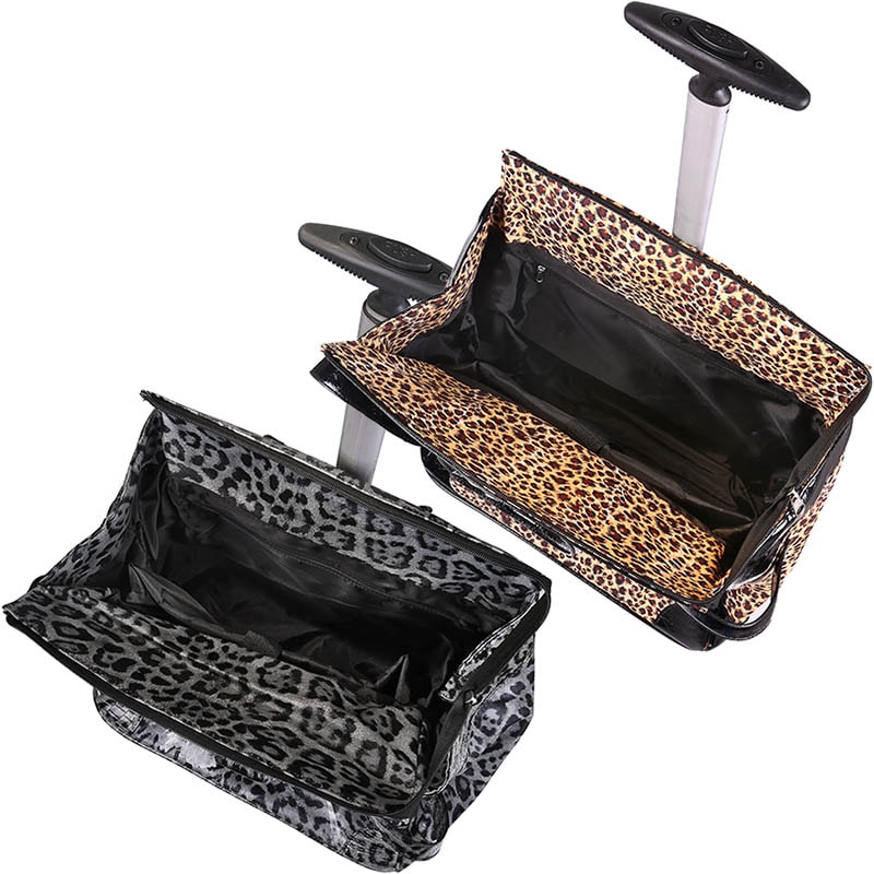 Beauty Make-Up Bag Leopard Tote on Wheels, Empty - Image 2