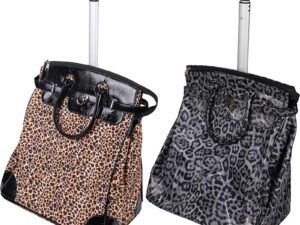 Beauty Make-Up Bag Leopard Tote on Wheels, Empty