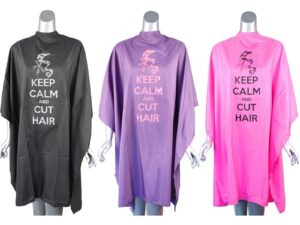 Salon Cape with “Keep Calm & Cut” Motif, Polyester, Studs