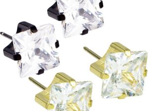 Blomdahl Titanium Earrings – Cubic Zirconia, Swarovski Crystals, White Tiffany Square