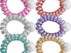 Hair Elastic Telephone Cord with Pearl, 5cm