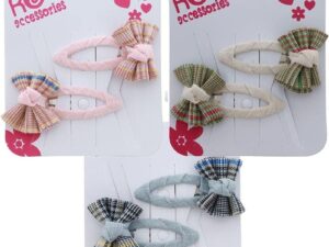 Hair Clips with Check Pattern Bow, 2/Pack