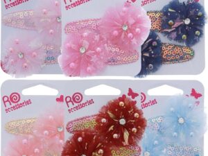 Hair Clips with Flower & Strass, 2/Pack