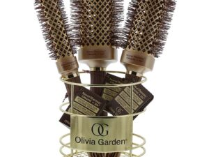 Olivia Garden NanoThermic Ceramic & Ion Square Barrel Display: 3 Brushes & Basket
