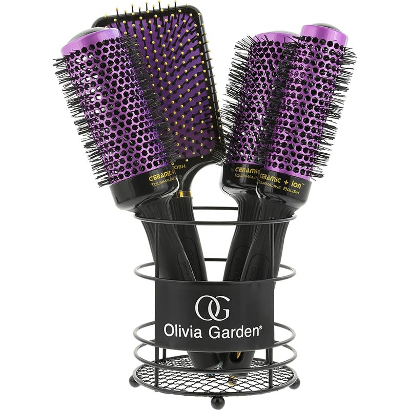 Olivia Garden Ceramic & Ion Thermal Boho Chic Brush Display: 4 Brushes & Basket