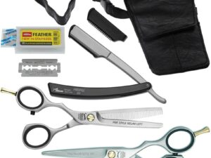 Jaguar Left-Handed Pre Style Relax Satin Offset School Set: Scissor, Thinner, Razor, Blades & Pouch