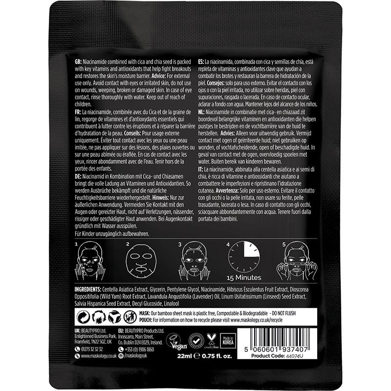 Maskology Professional Facial Sheet Mask – Blemish Control Niacinamide, 1/Pack - Image 2