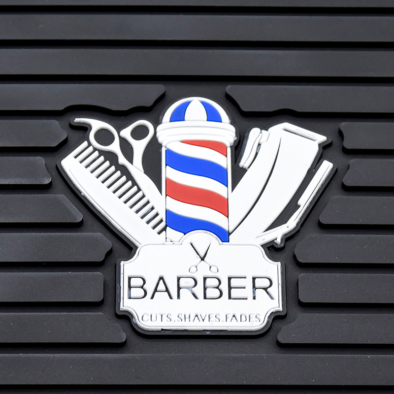 Heat Resistant Barber Themed Silicone Mat for Tools with Clipper Station, Black, 35 x 24.5cm - Image 4