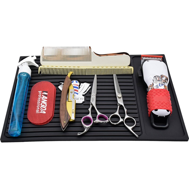 Heat Resistant Barber Themed Silicone Mat for Tools with Clipper Station, Black, 35 x 24.5cm - Image 7