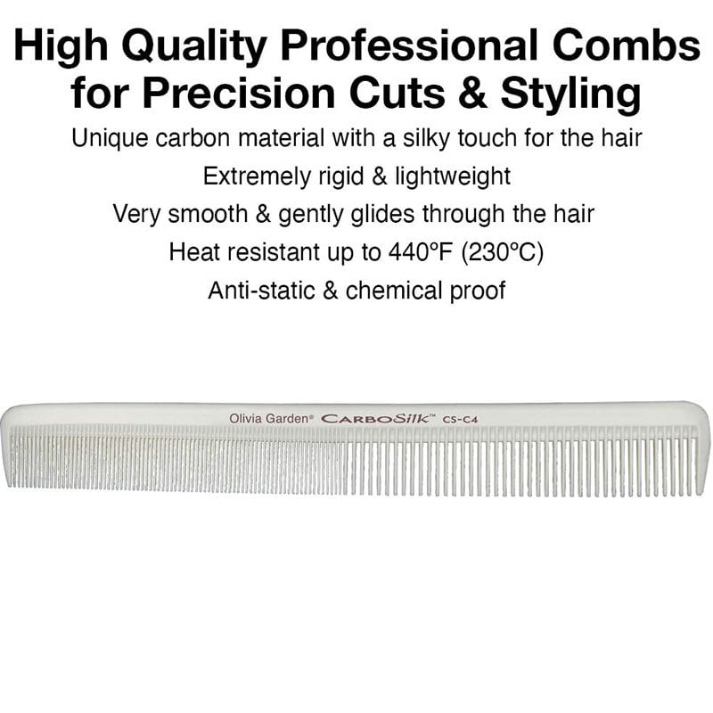 Olivia Garden CarboSilk Heat-Resistant Comb Set with Pouch, White, 6/Pack - Image 2